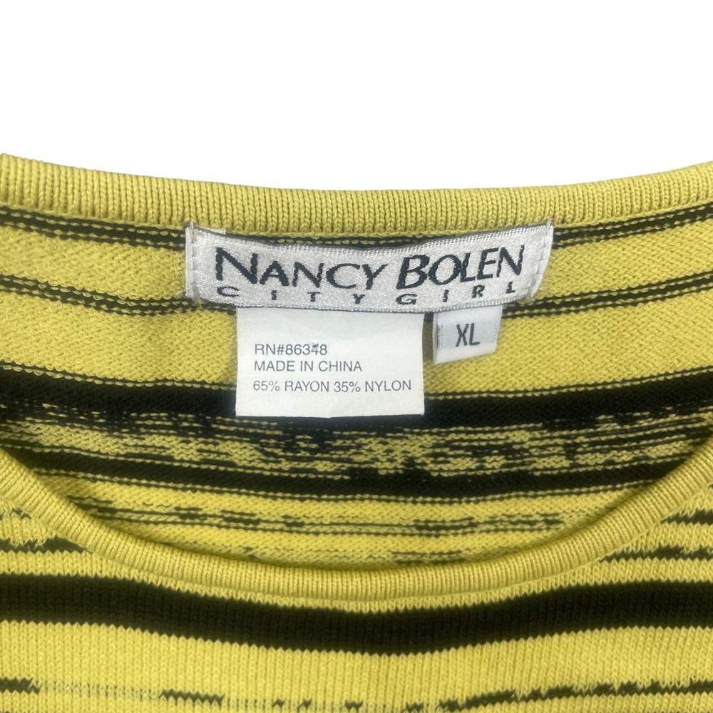 Nancy Bolen XL City Girl Striped Mustard Black Vintage Ladies Top - Picture 3 of 4